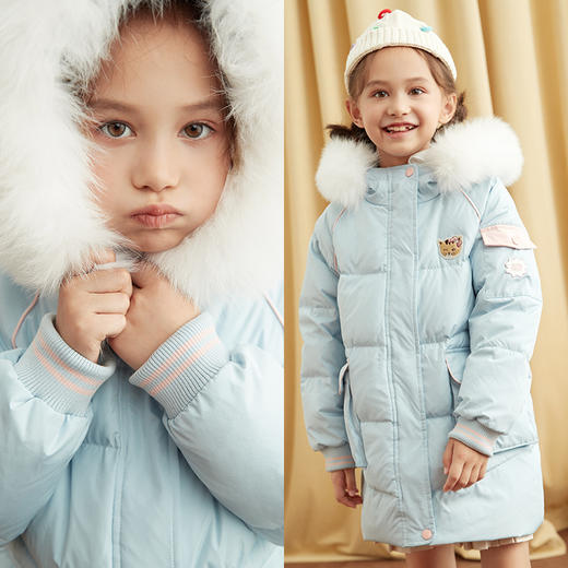 【加厚连帽中长款童装白鹅绒服】21年冬季新品女童加厚保暖羽绒服 商品图4