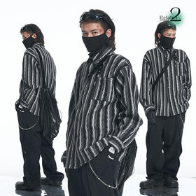 RELABEL 21AW定织黑白撞色走线宽松廓形衬衣