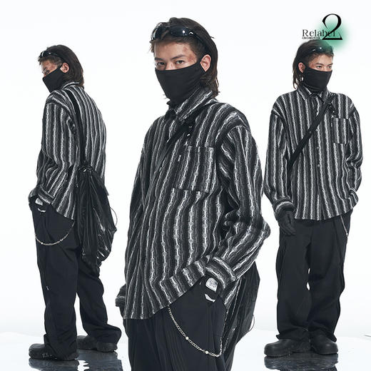 RELABEL 21AW定织黑白撞色走线宽松廓形衬衣 商品图0