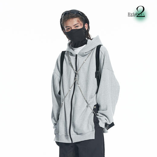 RELABEL 21AW异材质梭织拼接黑灰撞色oversize宽松卫衣外套 商品图1