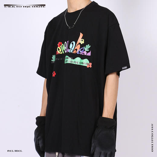 RELABEL 21SS多色花朵品牌logo字体印花双色高克重圆领宽松TEE恤 商品图0