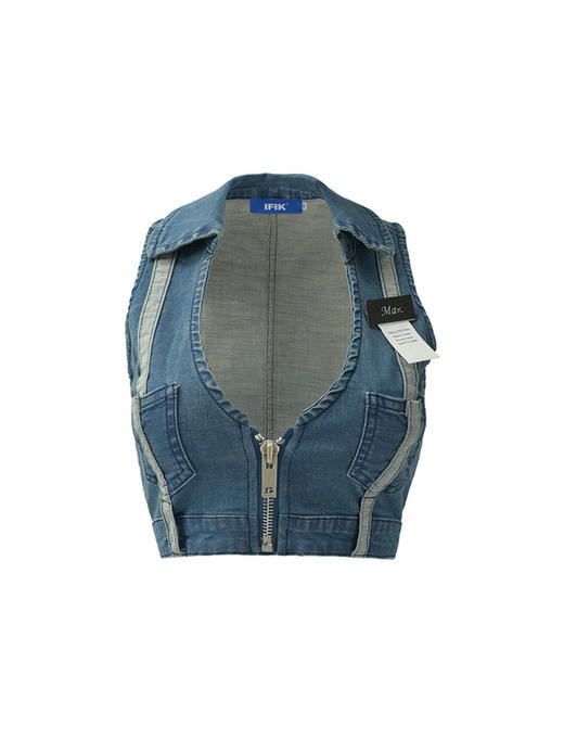 IFIK 辣妹紧身牛仔背心上衣女外穿潮夏季低胸性感设计感短款马甲 商品图4