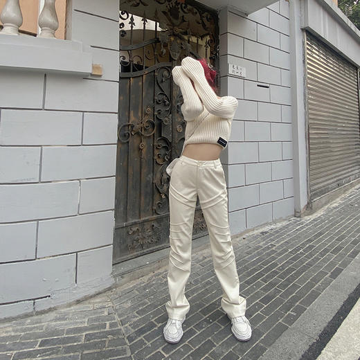 NEWA PROJECT 原创设计秋冬新款直筒高腰裤子百搭拖地长裤皮裤女 商品图2