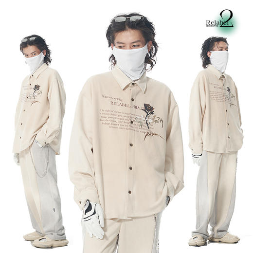 RELABEL 21AW 主题字体概念玫瑰印花浅色麂皮绒宽松衬衣 商品图0