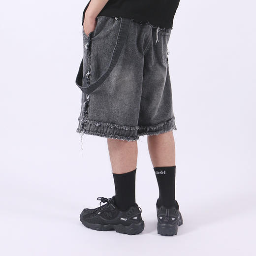 RELABEL 2020SS新款牛仔短裤水洗毛边猫须阔腿牛仔裤中裤国潮裤男 商品图0