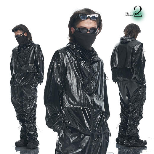 RELABEL 21AW黑色高密度未来感可变形背包多抽绳休闲外套 商品图0