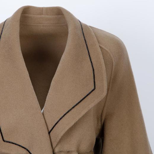 LH9R5斯尔丽瑟俪2021秋冬新款高端法式浪漫束腰款镶边喇叭袖羊毛大衣 商品图3