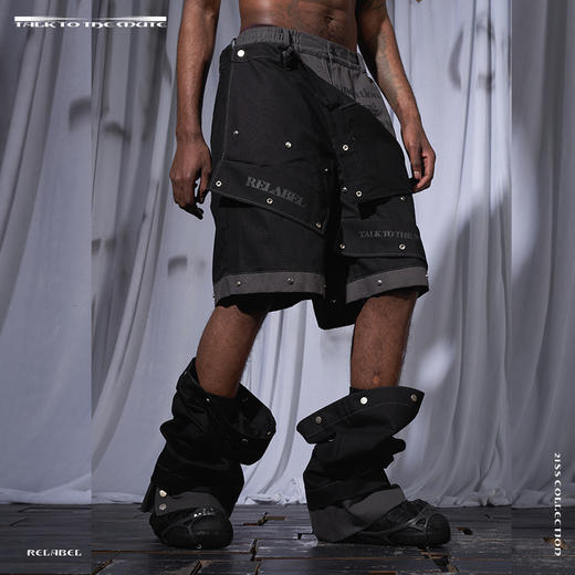 RELABEL 21SS 黑灰撞色多层旋转裁剪多扣调节可拆卸多穿法长裤 商品图2