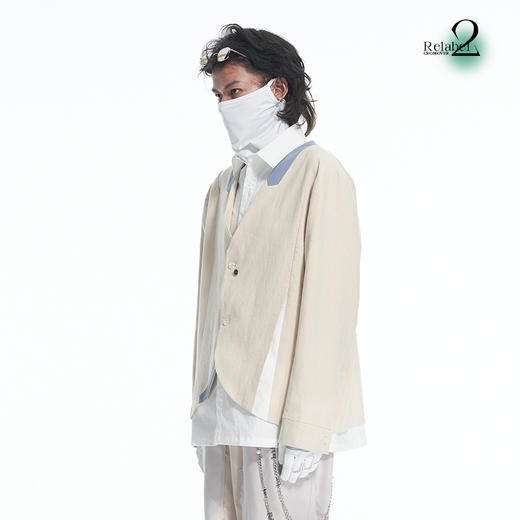 RELABEL 21AW结构切割异面料撞色拼接假两件宽松西服外套 商品图1