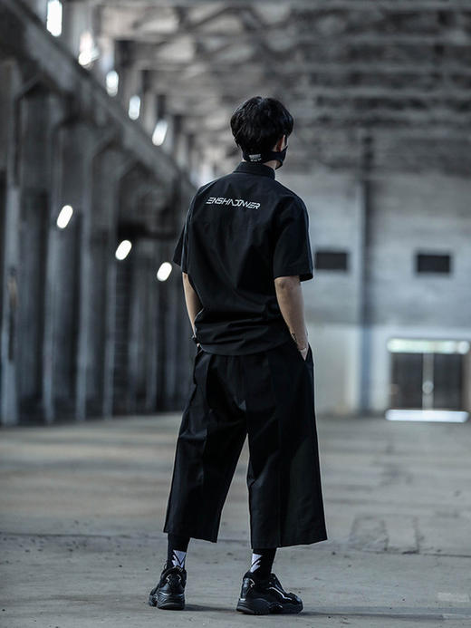 ENSHADOWER隐蔽者国潮新品活页口袋短袖衬衫男翻领黑色宽松衬衣夏 商品图2