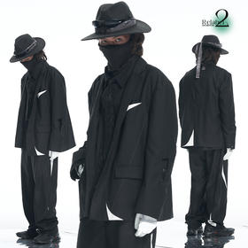 RELABEL 21AW几何切割黑白撞色拼接镂空宽松廓形西服外套