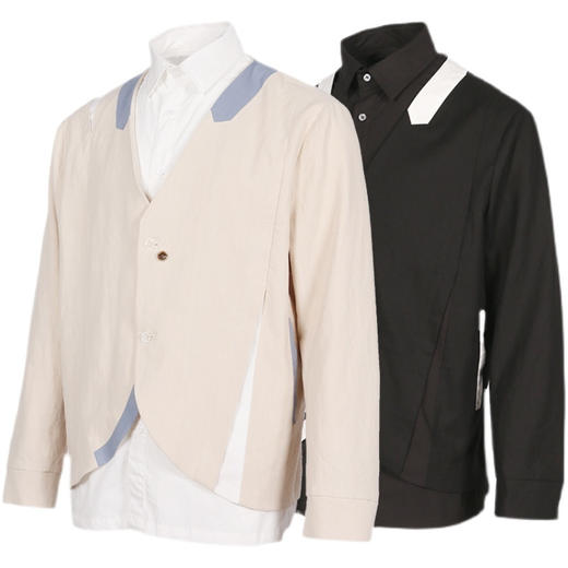 RELABEL 21AW结构切割异面料撞色拼接假两件宽松西服外套 商品图4