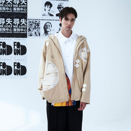 EAFINETAL.20AW结构分割拼接刺绣设计假两件开衫宽松连帽夹克外套 商品图1