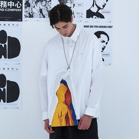 EAFINETAL.20AW“守望”主题印花水洗毛边效果拼接宽松休闲白衬衫