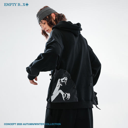 RELABEL 2020AW 双面活页翻页纽扣印花口袋帽衫解构设计男女同款 商品图2