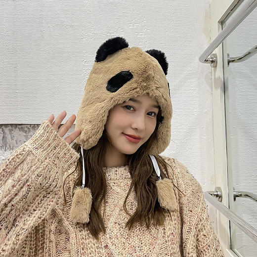 【兔年限定！新款保暖女毛绒帽！】秋冬新款帽子女护耳仿兔绒帽双球小熊萌系可爱防寒保暖毛绒帽 商品图0