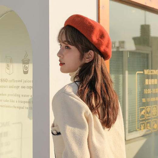 贝雷帽女秋冬韩版百搭学生可爱纯色羊毛呢南瓜帽复古日系画家帽子 商品图1