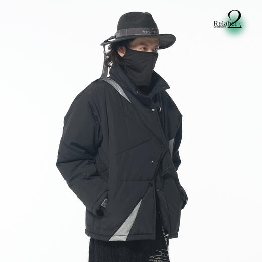 RELABEL 21AW 3M新雪丽认证黑纱pvc双层面料拼贴透明露棉棉服 商品图3