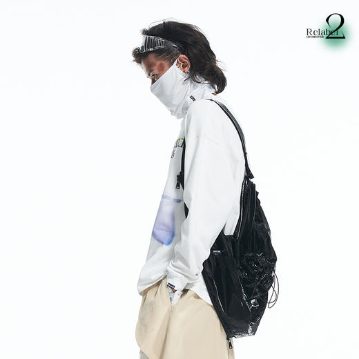 RELABEL 21AW字体概念几何图形不规则渐变撞色印花宽松长袖T恤 商品图2