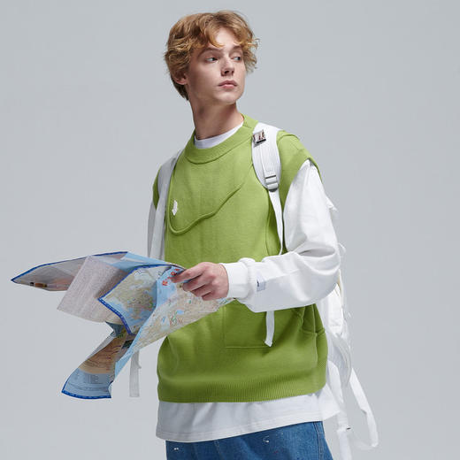 EAFINETAL.刺绣标设计纯色全棉针织宽松套头上衣罗一舟同款马甲 商品图0