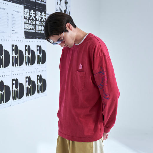 EAFINETAL.20AW阿苏特成衣染色工艺做旧纯棉长袖休闲宽松圆领T恤 商品图1