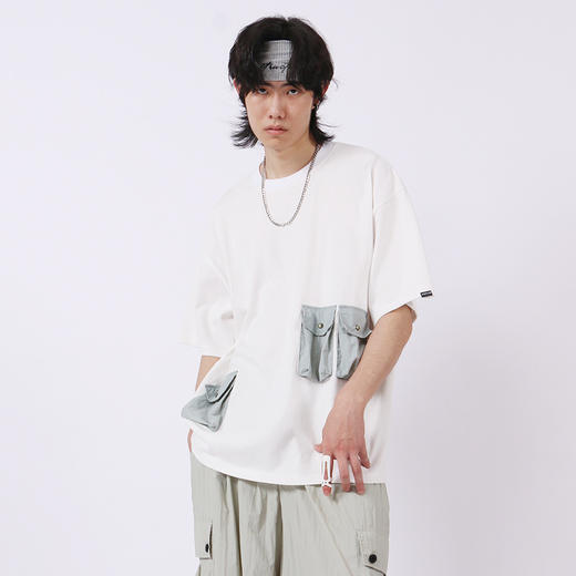 RELABEL 20SS多口袋T恤机能风潮牌短袖男拼接双色纯棉上衣打底衫 商品图1