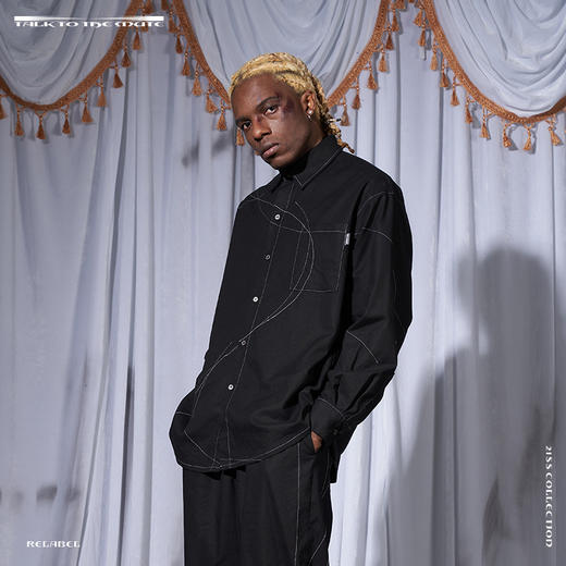 RELABEL 21SS重工明线走线弧形立体交错宽松棉麻亲肤透气长袖衬衣 商品图0