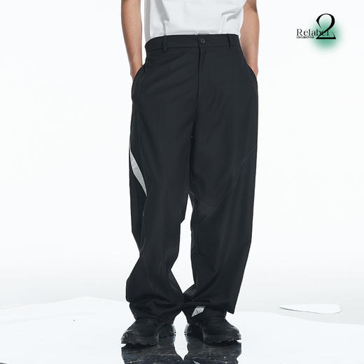 RELABEL 21AW几何切割黑白撞色拼接宽松休闲西裤 商品图1