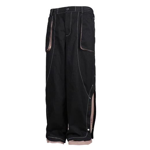 黑灰撞色双脚口可调节结构重工明线廓形立体口袋宽松长裤 商品图4