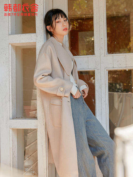 韩都衣舍冬季新款女装韩版中长款双面呢宽松毛呢外套OM81781 商品图0