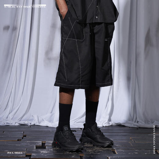 RELABEL 21SS黑色弧形交错立体重工明线宽松亲肤透气棉麻短西裤 商品图1