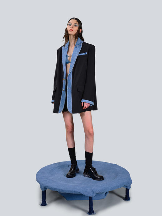IFIK Denim Blazer注入有趣 牛仔拼接韩国特殊风衣料西装西服外套 商品图3