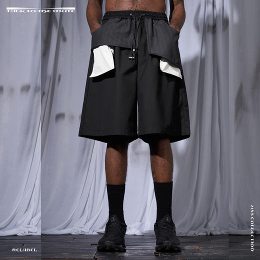RELABEL 21SS  异形外置结构多材质拼接撞色口袋西装短裤 商品图2