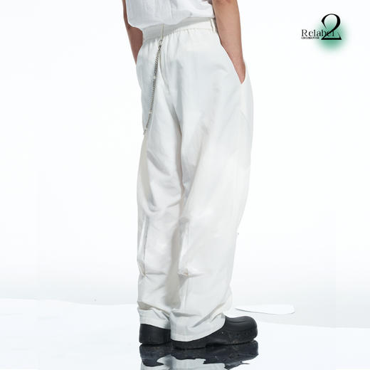 RELABEL 21AW白色梭织多打褶堆积褶皱撞色线宽松休闲长裤 商品图2