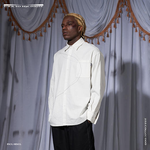 RELABEL 21SS重工明线走线弧形立体交错宽松棉麻亲肤透气长袖衬衣 商品图1