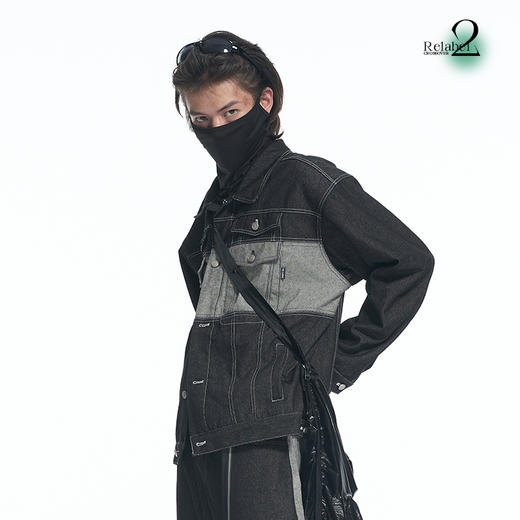 RELABEL 21AW解构重组正反面黑灰撞色拼接多口袋宽松重工牛仔服 商品图3