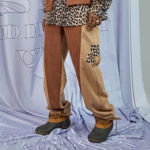 RELABEL 20AW 宋祖儿同款麂皮绒面料宽松廓形拼豹纹色拼接长裤 商品图2