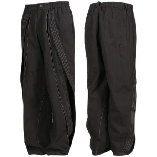 RELABEL 21AW黑色长拉链飞边结构拼叠打褶宽松休闲裤 商品图4