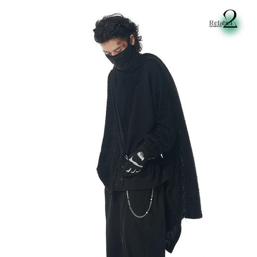 RELABEL 21AW 手工明线定织黑色毛料异材质拼接宽松圆领卫衣 商品图2