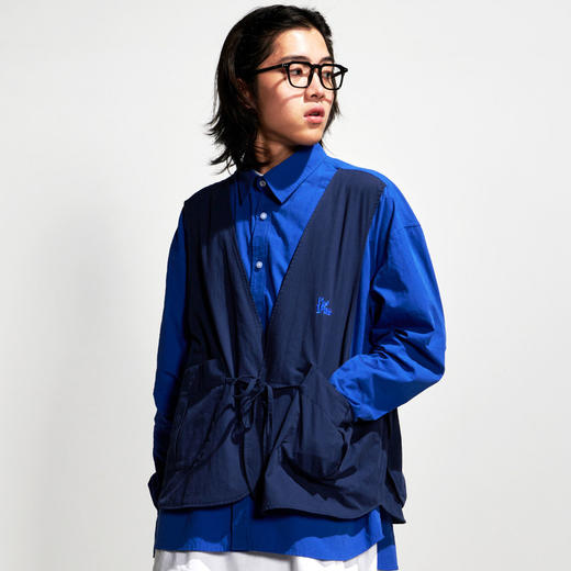 EAFINETAL.21AW新款刺绣马甲假两件设计蓝色复古宽松长袖外套衬衫 商品图3