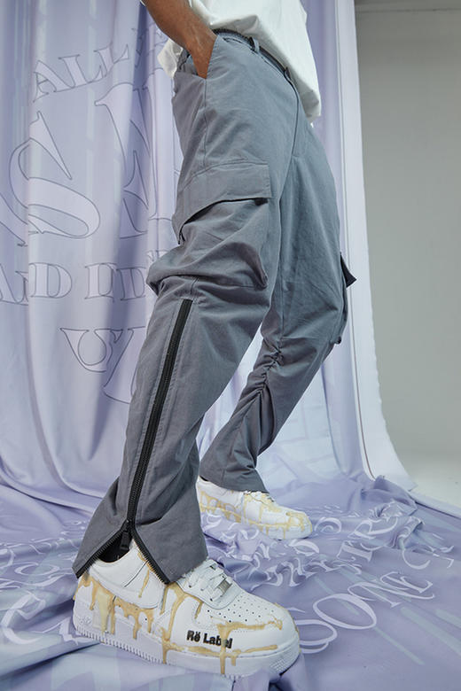 RELABEL 20AW 灰蓝色侧拉链开口抽褶皱抽绳长裤 商品图5