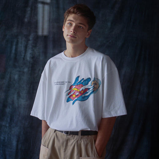 EAFINETAL.2021SS新款趣味印花假两件设计纯棉休闲宽松短袖T恤男 商品图3