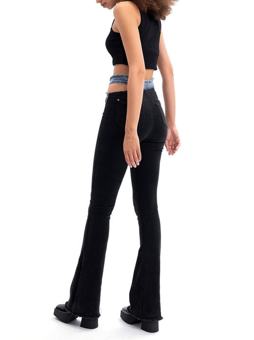 IFIK Black Wrap Jeans 告别含蓄 腰部不对称绑带镂空修身牛仔裤 商品图1