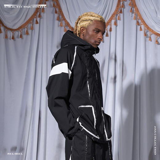 RELABEL 21SS破缝黑白拼接毛边刀割破坏褶皱尼龙宽松夹克外套 商品图1