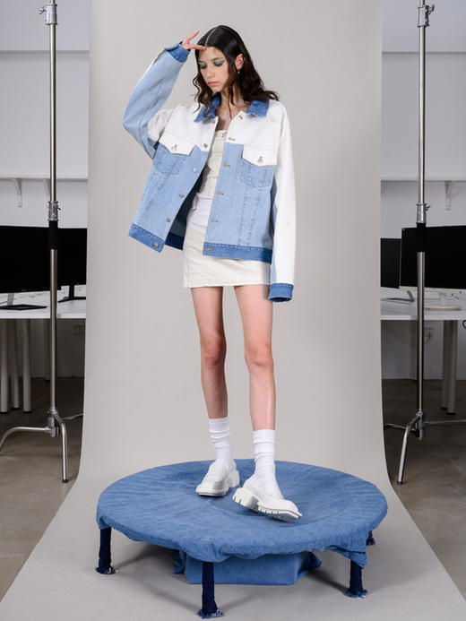 IFIK Blue Multicolor Jacket 拼接蓝天飒过男友情侣牛仔夹克外套 商品图3