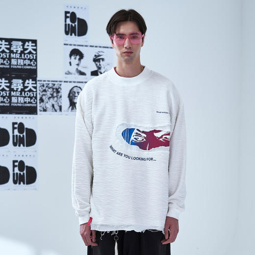 EAFINETAL.20AW“黑夜里的眼睛”主题印花破坏效果拼接套头卫衣 商品图1