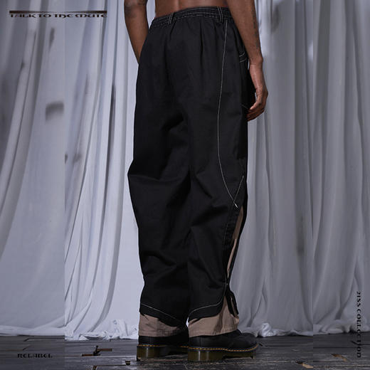 黑灰撞色双脚口可调节结构重工明线廓形立体口袋宽松长裤 商品图3