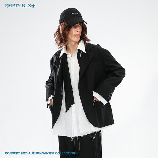 RELABEL 2020AW假两件拼接毛边黑白西装帅气西服套装男士单西外套 商品图0