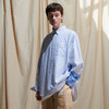 EAFINETAL.2021SS新款刺绣分割拼接袖休闲宽松牛津纺蓝色条纹衬衫 商品缩略图1