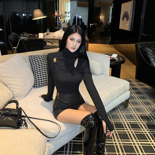 NEWA PROJECT 秋冬原创设计假两件打底加绒加厚内搭高领T恤上衣女 商品图2